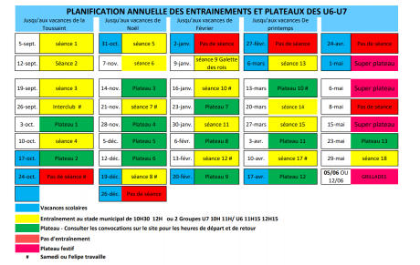 Planning des samedis U6/U7 - 2026/2027
